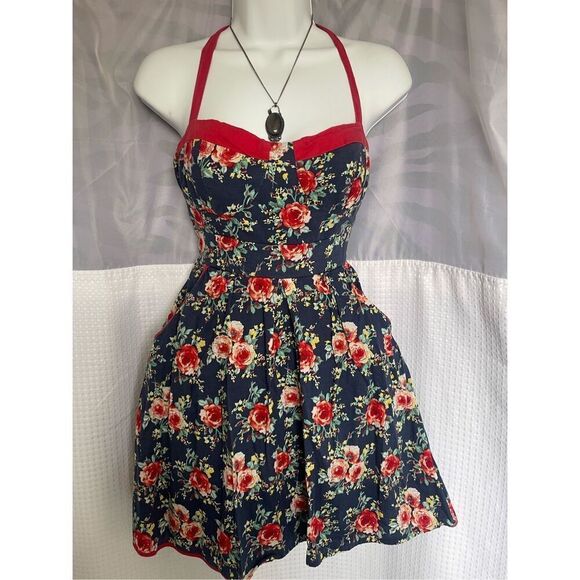 Y2K Short Floral Sundress With Red Trim - Picture 4 of 6